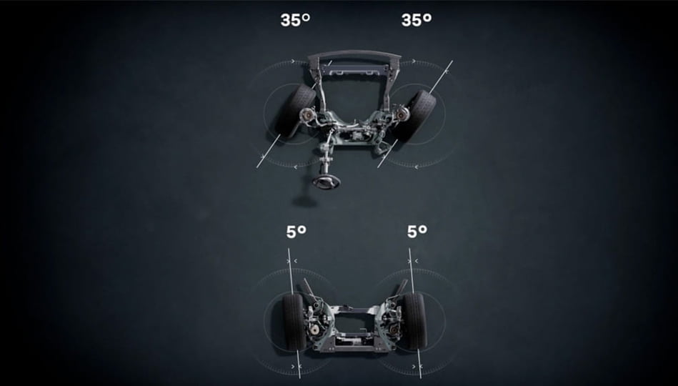 Renault Rafale har bakhjulsstryning som förbättrar svängradien och ger extra stabilitet